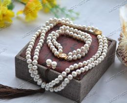 Choker Z12413 Set Jewelry Box 2row 9mm White Round Pearl Necklace Bracelet Earring