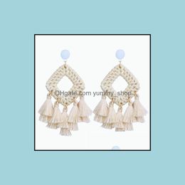 Dangle Chandelier Bohemian Tassel Earrings Statement Handmade Ethnic Bamboo Geometric Square Fan Shaped Ladies Drop Delivery Jewelr Dhuqv