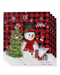 Table Napkin Snowman Christmas Tree Snowflake Red Plaid 4/6/8pcs Kitchen 50x50cm Napkins Serving Dishes Home Textile Products