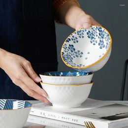 Bowls Japanese Style 5-inch Octagonal Bowl Ceramic Tableware Chinese Ramen Blue And White Porcelain