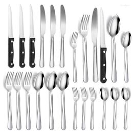 Dinnerware Sets Silverware Set Stain Finish Kitchen Utensil Tableware Spoons Forks Knives For Home El