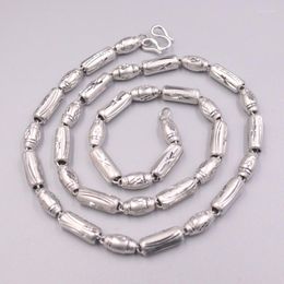 Chains Fine Pure S925 Sterling Silver Chain Women Men 6mm Ellipse Bead Link Necklace 50cm 20inch 33-34g