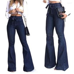 Women's Jeans Flare Pants Women Vintage Denim Ladies High Waist Fashion Stretch Lace Up Trousers Plus Size Wide Leg