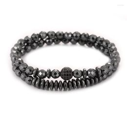 Charm Bracelets 2pcs/set Couple Bracelet 8mm CZ Ball Charms For Women Hematite Beads Men Jewelry Pulseras