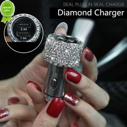 New Diamond Crystal Dual USB Car Charger With LED Display Cigarette Lighter Universal Mobile Phone Car Data Cable for Xiaomi iPhone