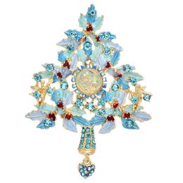 Pins Brooches Wuli baby blue Christmas tree for women's beauty Rhinestone New Year plant party office brooch gift G230529