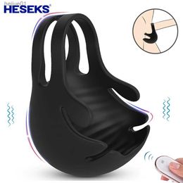 HESEKS Vibrating Penis Massager Male Chastity Cock Ring Wireless Remote Control Testicle Vibrator Sex Toys for Men Masturbator L230518