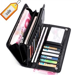 Hot Vintage Mens Long Bifold Black Clutch Leather Cheque Book Phone Case Wallet