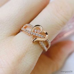 Band Rings Romantic Heart Marriage Dating For Women Wedding Couple Knot Crystal Fashion Jewelry