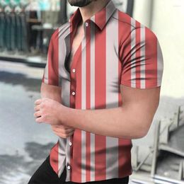 Men's Casual Shirts Streetwear Mens Fashion 3D Stripe Print Short Sleeve Shirt 2023 Summer Loose Male All-Match Lapel Collar Button Up