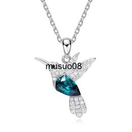 Pendant Necklaces Fashion Blue Green Crystal Hummingbird Necklaces for Women Cute Animal Bird Choker Clavicle Chain Banquet Wedding Jewellery Gift J230601