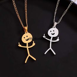 Pendant Necklaces Stainless Steel Necklace Hip Hop Fun Graffiti Funny Middle Finger Villain Necklace for Men Vintage Punk Street Gift Jewellery J230601