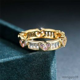 Band Rings Female Crystal Heart Thin Ring Classic Gold Color Engagement Charm White Zircon Wedding For Women