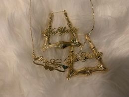 Hoop Huggie DOREMI Name Earrings and Necklace set Triangle Bamboo Earrings Custom Hoop Bamboo Earrings Letter Personalised Name Earrings 230531