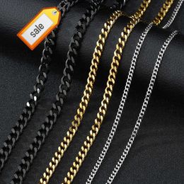 Hip Hop Cuban Curb Link Chains Mens Miami Stainless Steel Gold Chain Necklace
