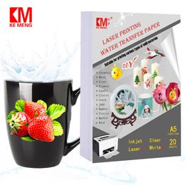 Paper KeMeng 20 arkuszy Waterslide kalkomania papier sublimacyjny do drukarek laserowych przezroczysty A5 Transfer wodny DIY Tumbler