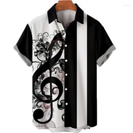 Men's Casual Shirts Men's Brand Music Style Loose Hawaiian 2023 Trend Fashion Male 3D Musical Note Print Streetwear Social Party Beach