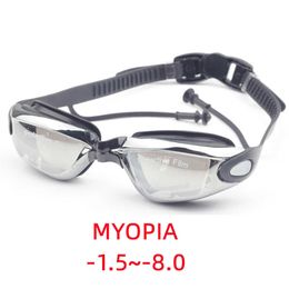 Goggles Adult Myopia goggles earplugs professional swimming pool anti fog men's optical waterproof glasses P230601