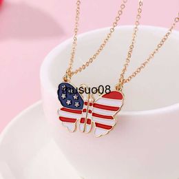 Pendant Necklaces Lovecryst 2Pcs/set National Flag Colour Butterfly Drip Oil Magnetic Best Friend Necklace BFF Friendship Jewellery Gifts for Kids J230601