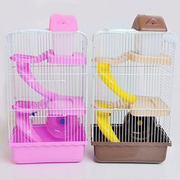 Cages Luxury Three Layer Hamster Cage Pet House Portable Small Pets House Chinchilla Hamster House Light Blue Pink Sky blue