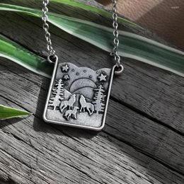 Pendant Necklaces 1pcs Tree And Wolf Necklace Stars Moon Mixed Metals Nature Camping Hiking Jewelry