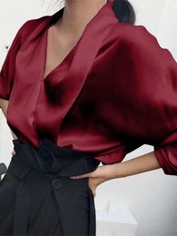 Women's Blouses Celmia Women Satin Slik Blouse 2023 Sexy V Neck Long Sleeve Shirt Elegant Solid Tops Fashion Party Office Lady Blusas