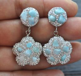 Stud Earrings Z11254 20mm Blue Aquamarine Flower CZ Dangle Earring Women Fashion Jewellery