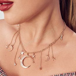 Fashion Simple Star Moon Charm Necklace Delicate Clavicle Chain Diamond Necklace For Women Jewellery