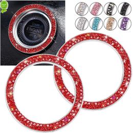 New 2 Pack Bling Car Crystal Rhinestone Ring Emblem Sticker Car Interior Decor Push to Start Button Key Ignition Starter Knob Ring