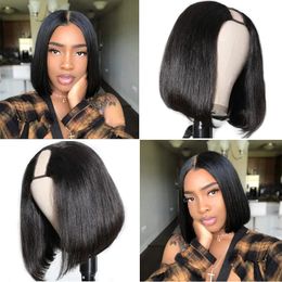 Brazilian U Part Wigs Human Hair For Black Women Cheap Short Straight Bob Wig Remy Easy To Instal Full Machine Wig MYLOCKME