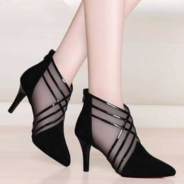 NXY Dress Shoes Fashion Mesh Lace Crossed Stripe Women Ladies Casual Pointed Toe