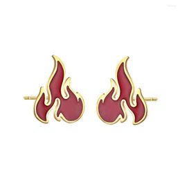 Stud Earrings Hip Hop Stainless Steel Red Flame For Women Cool Men Fine Jewelry Gold-color Fashion Accessories