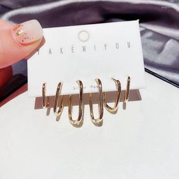 Hoop Earrings 3 Sets Smooth Gold Colour Copper Metal Geometric Set For Women Statement Jewellery