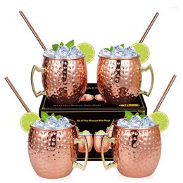 Mugs 4 Pcs 550ml Moscow Mule Copper Metal Mug Cup Stainless Steel Beer Whisky Wine Coffee Bartender Bar Kitchen Accessories