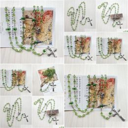 Pendant Necklaces Green Acrylic Rosary Necklace Long Vintage Cross Strand Religious Pray Jewellery Gifts Drop Delivery Pendants Dh5Uq