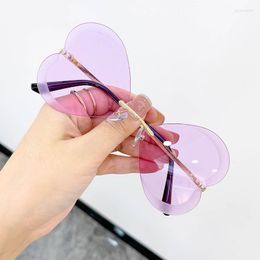 Sunglasses Fashion Butterfly Sexy Women Ocean Water Cut Trimmed LensMetal Curved Temples Frameless Heart Sun Glasses FemaleUV400