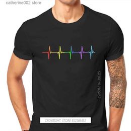 Men's T-Shirts Rainbow Pulse Hearbeat Style TShirt LGBT Pride Month Lesbian Gay Bisexual Transgender Gift Clothes Basic T-Shirt ff T230601