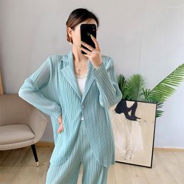 Women's T Shirts Pleated Set Fashionable And Mint Green Straight Leg Pants Two Piece Suit