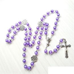 Pendant Necklaces Purple Acrylic Vintage Rosary Necklace Long Cross Religious Pray Jewelry Gifts Drop Delivery Pendants Dhwwg