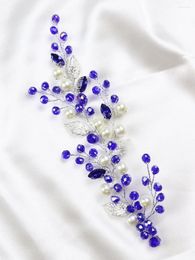 Headpieces Romantic Blue Crystal Wedding Headband Rhinestone Handmade Tiaras Hair Jewellery Bridal Accessories Clips Women Hairband