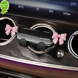 New Cute Bowknot Universal Car Phone Holder Cartoon Diamond GPS Stand Gravity Bracket Auto Air Vent Clip Mount Mobile Phone Holder