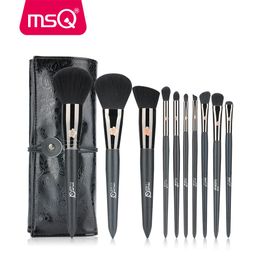 Brushes MSQ Pro 10pcs Makeup Brushes Set Copper Ferrule Powder Foundation Eyeshadow Eyeliner Lip Make up Brush Tool With PU Leather Case