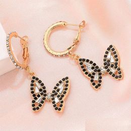 Dangle Chandelier Vintage Temperament Fl Diamond Black Butterfly Earrings For Women Korean Fashion Earring Birthday Party Jewelry Dht1P