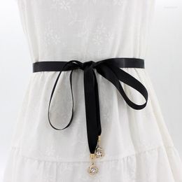 Belts Women's Fashion Belt Satin Thin Waist With Rope Dress Tassel Knot Decoration Narrow Ribbon Black