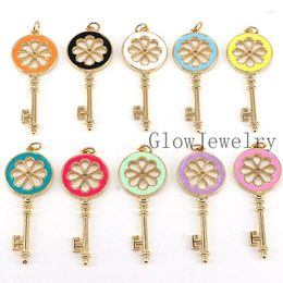 Pendant Necklaces 10Pcs Design Enamel Colourful Filigree Key Shape Gold Filled Charm Jewellery Findings