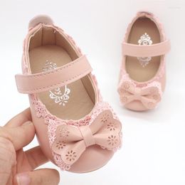 Flat Shoes Lovely Small Girl Spring Lace Princess Leather 2023 Black/pink Children Loafers Soft Bow Flower