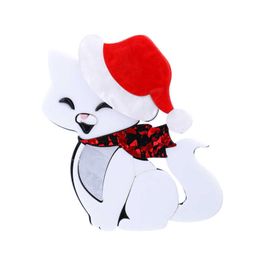 Pins Brooches Wuli baby acrylic Christmas simulation cat hat for women gift cute animal Jewellery brooch G230529