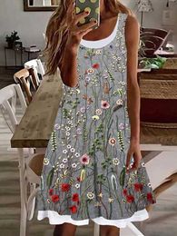 Women's Casual Tank Dress Summer Animal Floral Fake Two Piece Print Strap Mini Dress Active Fashion Outdoor Daily Sleeveless Loose Fit Summer Spring S-3XL