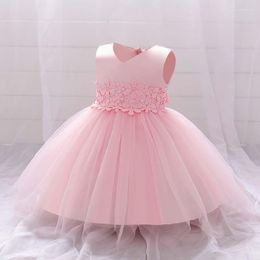 Girl Dresses 2023 Born Baptism Dress Princess V-Neck Vestidos Floral Tulle Wedding Ball Gown Baby Girls Frocks For Party Toddler Clothes