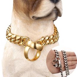 Collars Stainless Steel Pet Dog Chain Metal Choke Collars for Large Dogs French bulldog 18K Gold Dog Jewellery Accessories for Pitbull